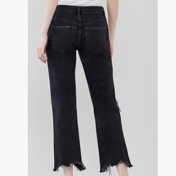 NWT FREE PEOPLE MAGGIE MID RISE STRAIGHT JEANS 0954 WASHED BLACK OB1463199 SZ 27 - Picture 4 of 11